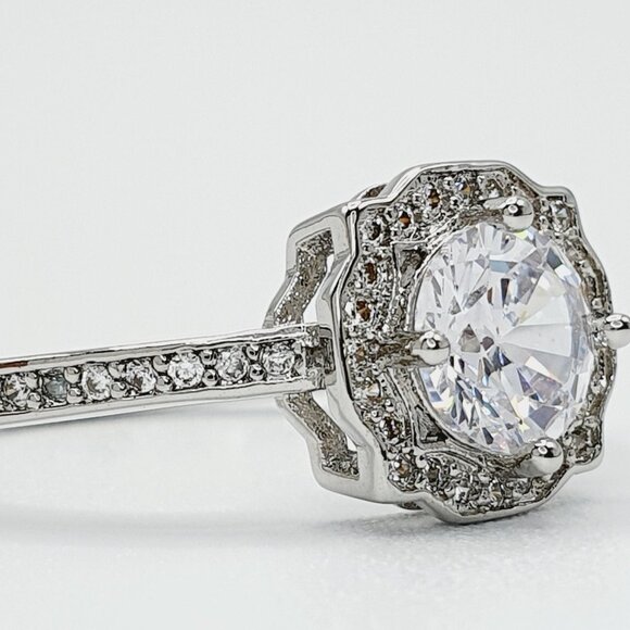 💎Beautiful Round Shiny CZ Diamond Flower Micro Pave Wedding Ring,UNVN12316 - Picture 10 of 12